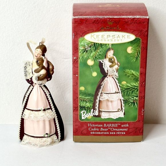 Hallmark Keepsake 2001 Victorian Barbie with Cedric‎ Bear Christmas Ornament - Picture 1 of 5